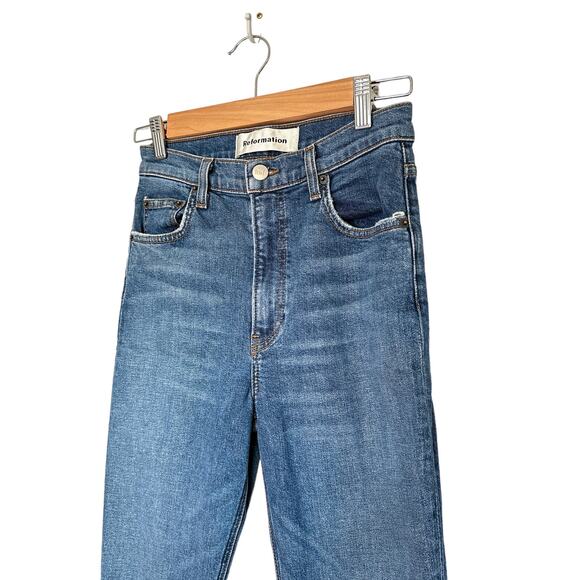 Reformation High & Skinny Denim Stretch Super Soft Jeans Medium Rhine Blue 27 - Picture 4 of 13